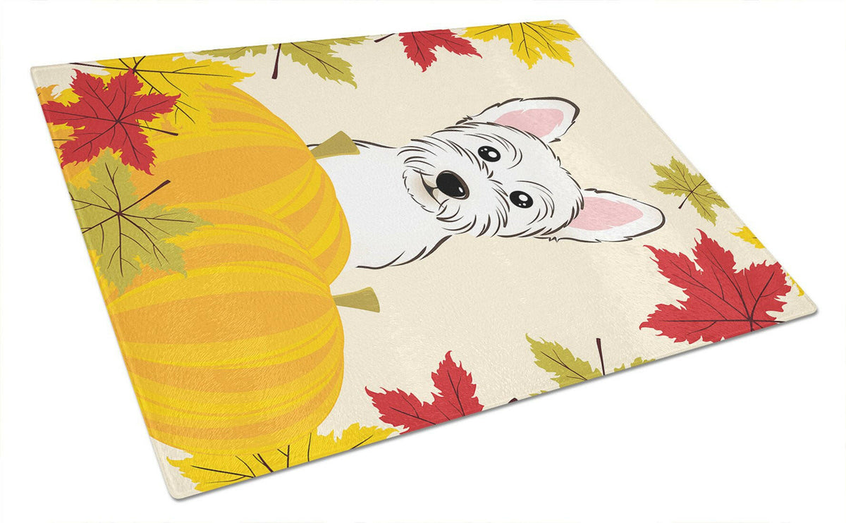 Westie Thanksgiving Cutting Board Tempered Glass Kitchen Cutting Surface, Heat Resistant Chopping, Non-Slip Feet, Food Prep & Serving