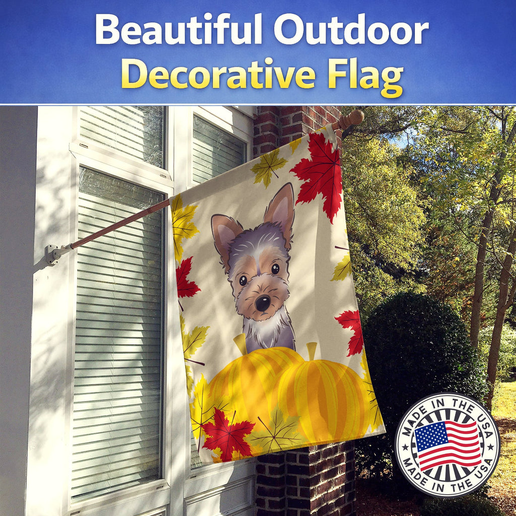 Yorkie Puppy Thanksgiving House Flag 28x40 Porch Sleeve Pole Decorative Outside Yard Banner Artwork Wall Hanging, Polyester