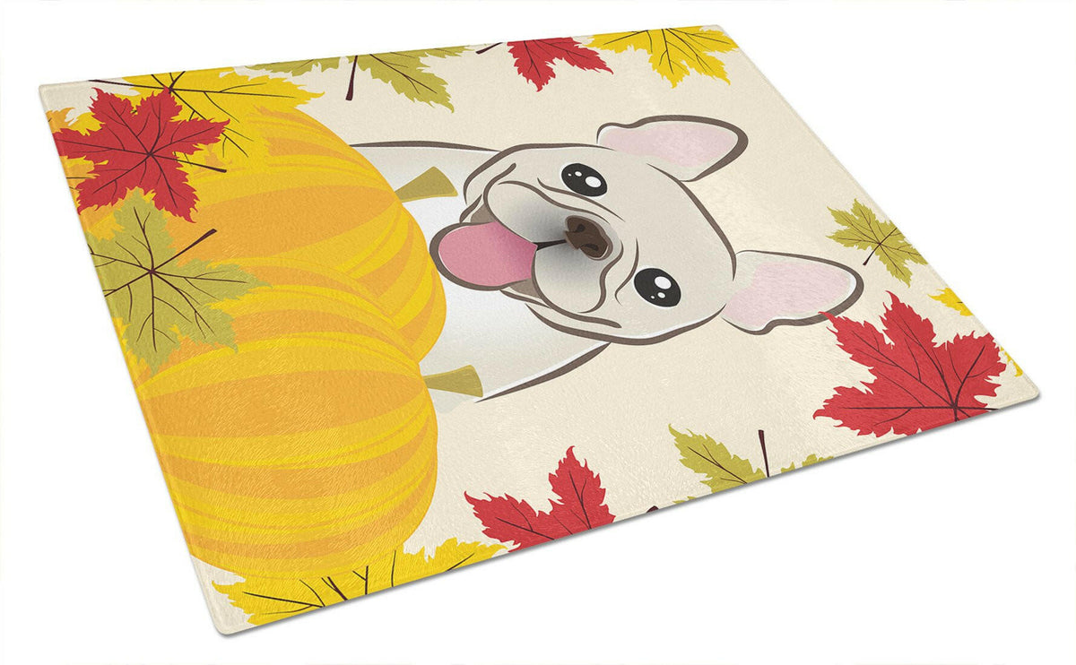 French Bulldog Thanksgiving Cutting Board Tempered Glass Kitchen Cutting Surface, Heat Resistant Chopping, Non-Slip Feet, Food Prep & Serving