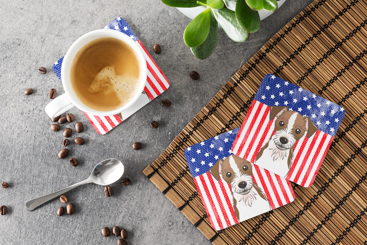 American Flag and Jack Russell Terrier Foam Coasters Set of 4 Cup Coasters for Indoor Outdoor, Tabletop Protection, Anti Slip, Mouse pad Material