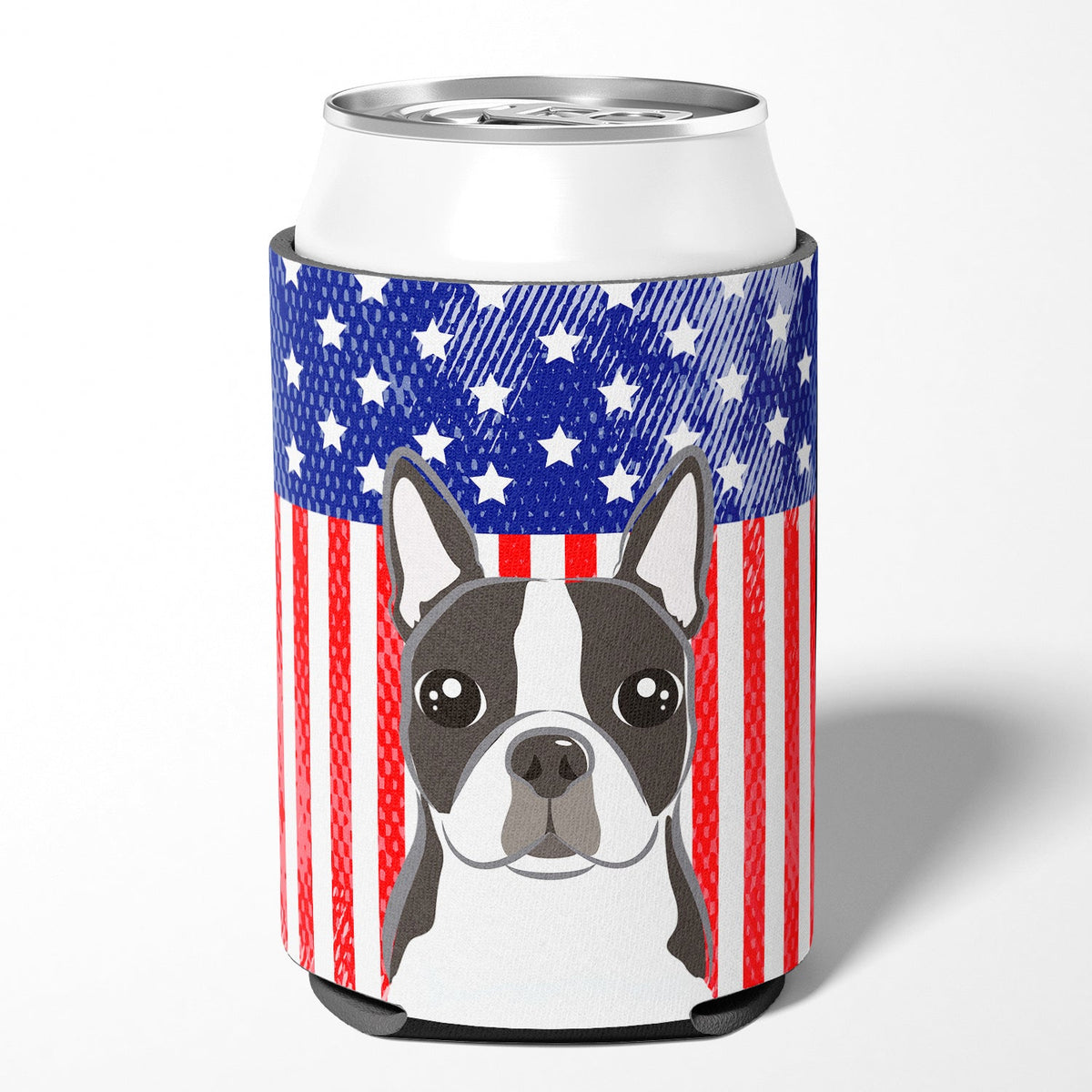 American Flag and Boston Terrier Can or Bottle Hugger Cooler Sleeve for Standard 12 oz Cans, Insulated Foam Beer & Soda Can Hugger Reusable