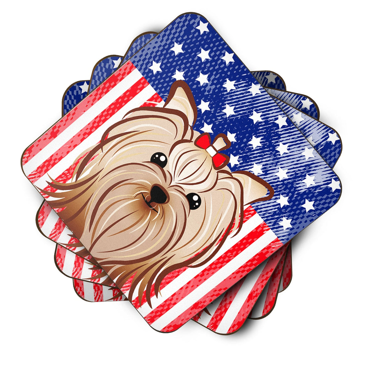 American Flag and Yorkie Yorkishire Terrier Foam Coasters Set of 4 Cup Coasters for Indoor Outdoor, Tabletop Protection, Anti Slip, Mouse pad Material