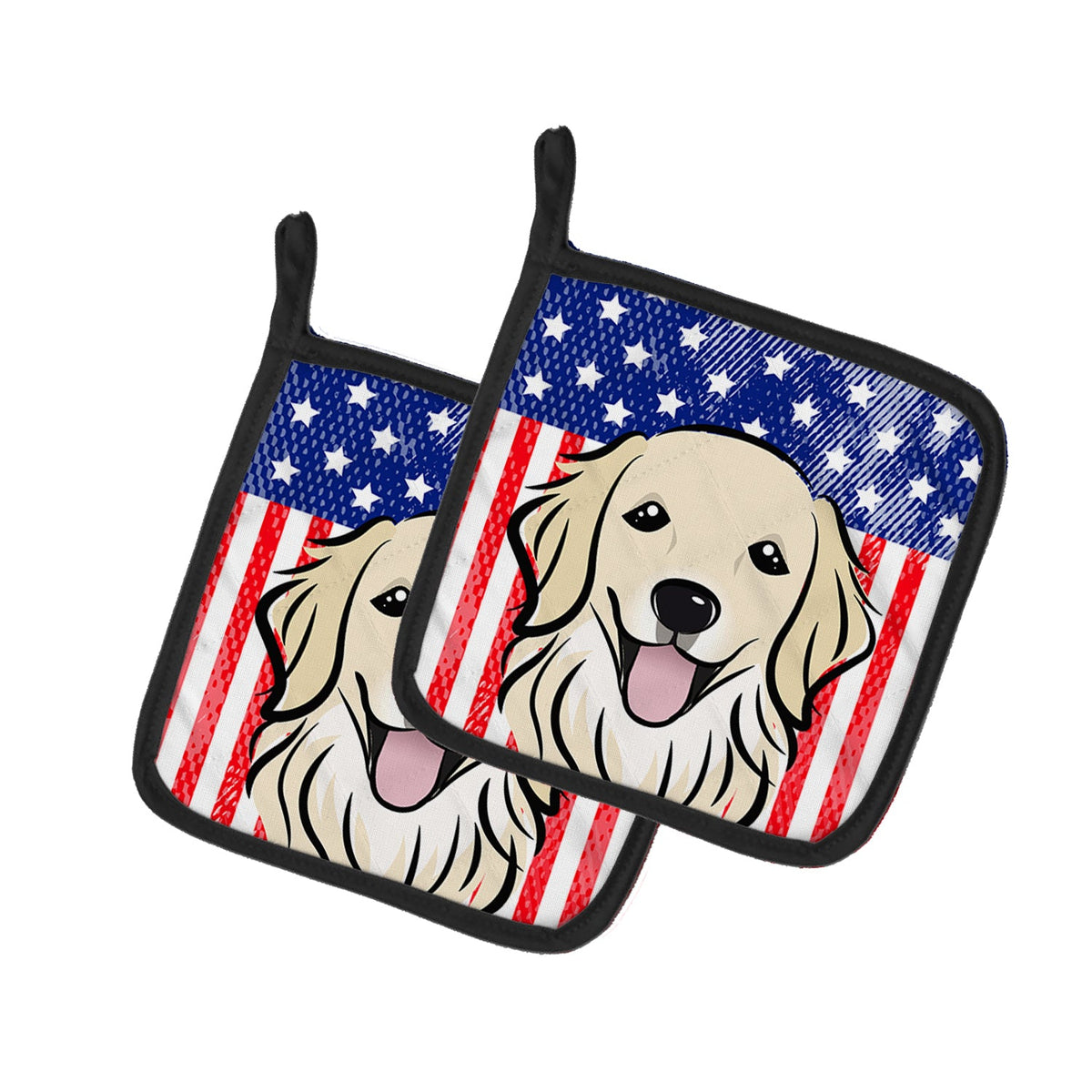 American Flag and Golden Retriever Pot Holder Set of 2 Heat Resistant Quilted Hot Pads 7.5 x 7.5 Inch, Insulated Kitchen Trivets for Cooking & Baking