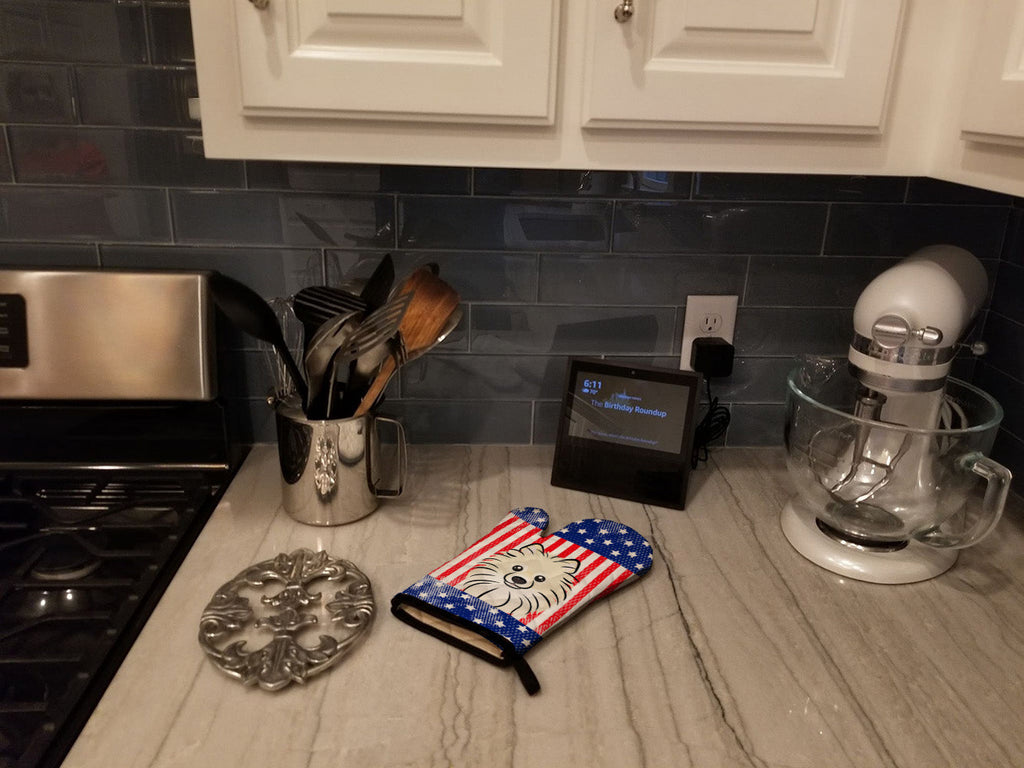 American Flag and Pomeranian Oven Mitt Heat Resistant Thick Oven Mitt for Hot Pans and Oven, Kitchen Mitt Protect Hands, Cooking Baking Glove