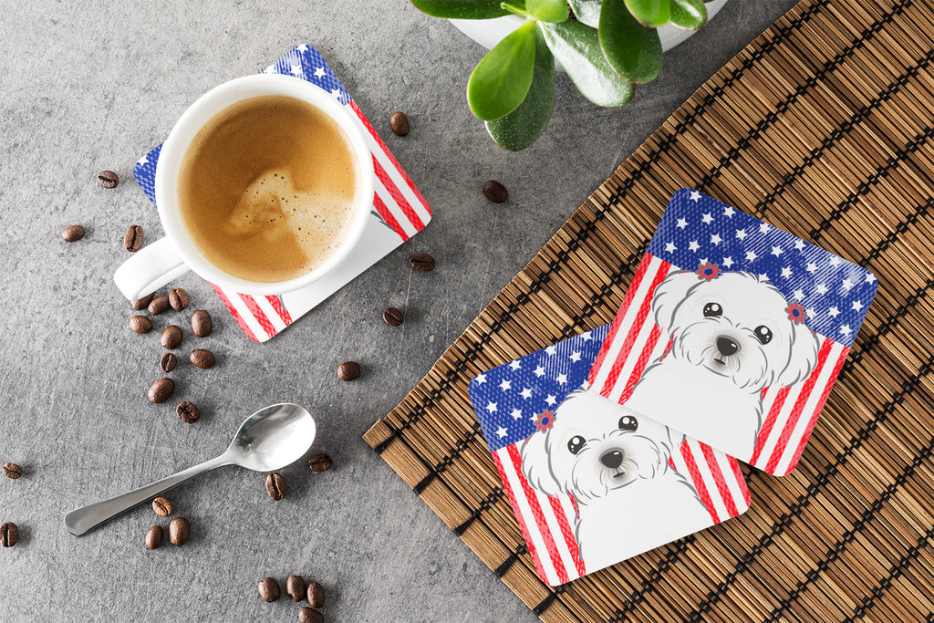 American Flag and Maltese Foam Coasters Set of 4 Cup Coasters for Indoor Outdoor, Tabletop Protection, Anti Slip, Mouse pad Material
