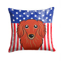 American Flag and Longhair Red Dachshund Decorative Throw Pillow 14x14 Indoor Outdoor Accent Cushion, Fabric Cover with Insert for Sofa, Bed, Porch & Living Room