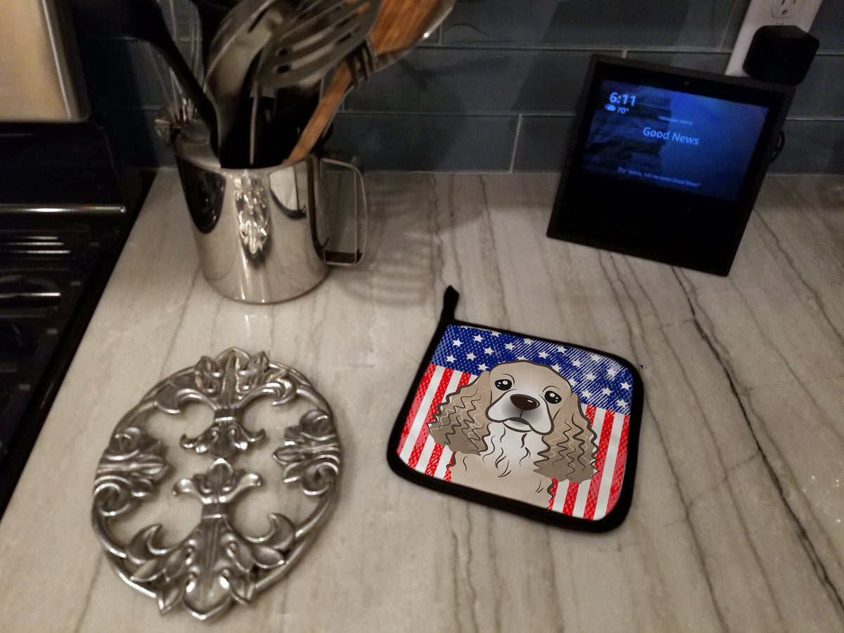 American Flag and Cocker Spaniel Pot Holder Set of 2 Heat Resistant Quilted Hot Pads 7.5 x 7.5 Inch, Insulated Kitchen Trivets for Cooking & Baking