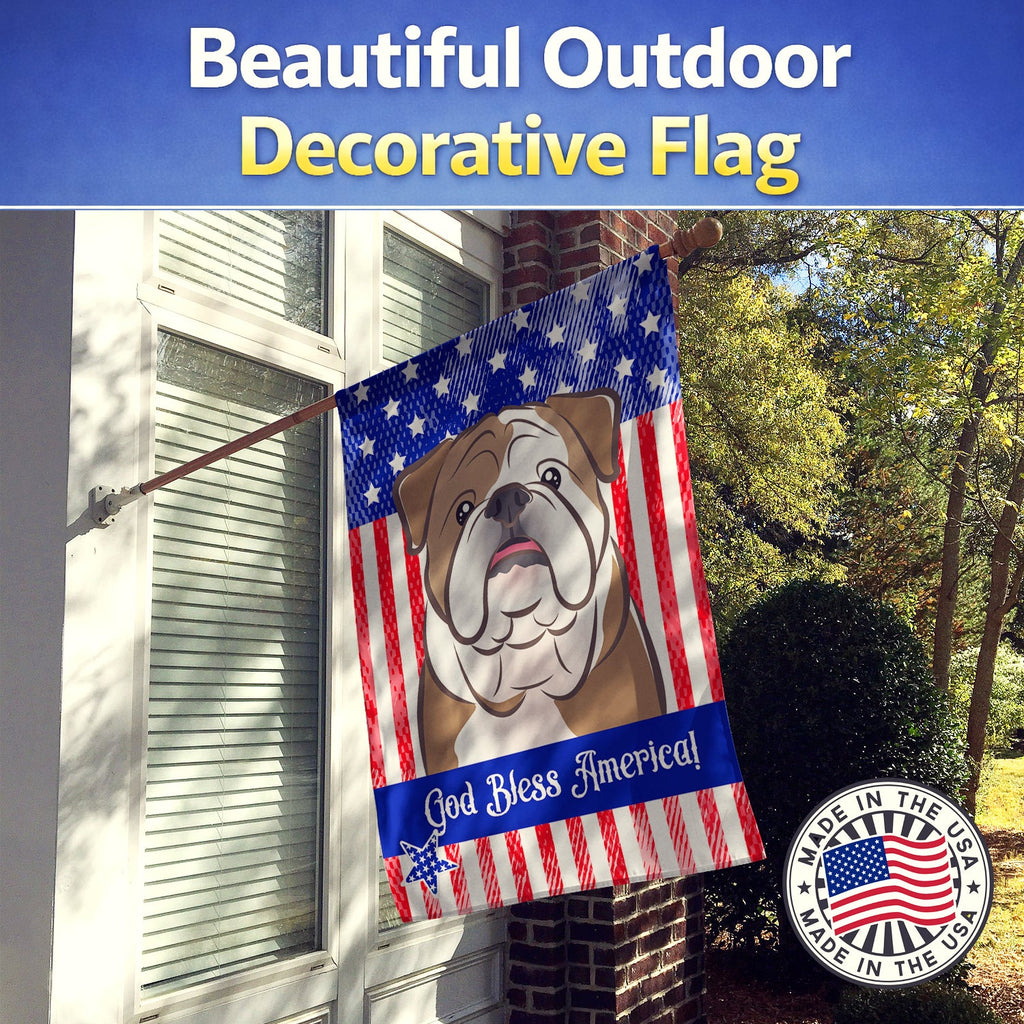 American Flag and English Bulldog  House Flag 28x40 Porch Sleeve Pole Decorative Outside Yard Banner Artwork Wall Hanging, Polyester