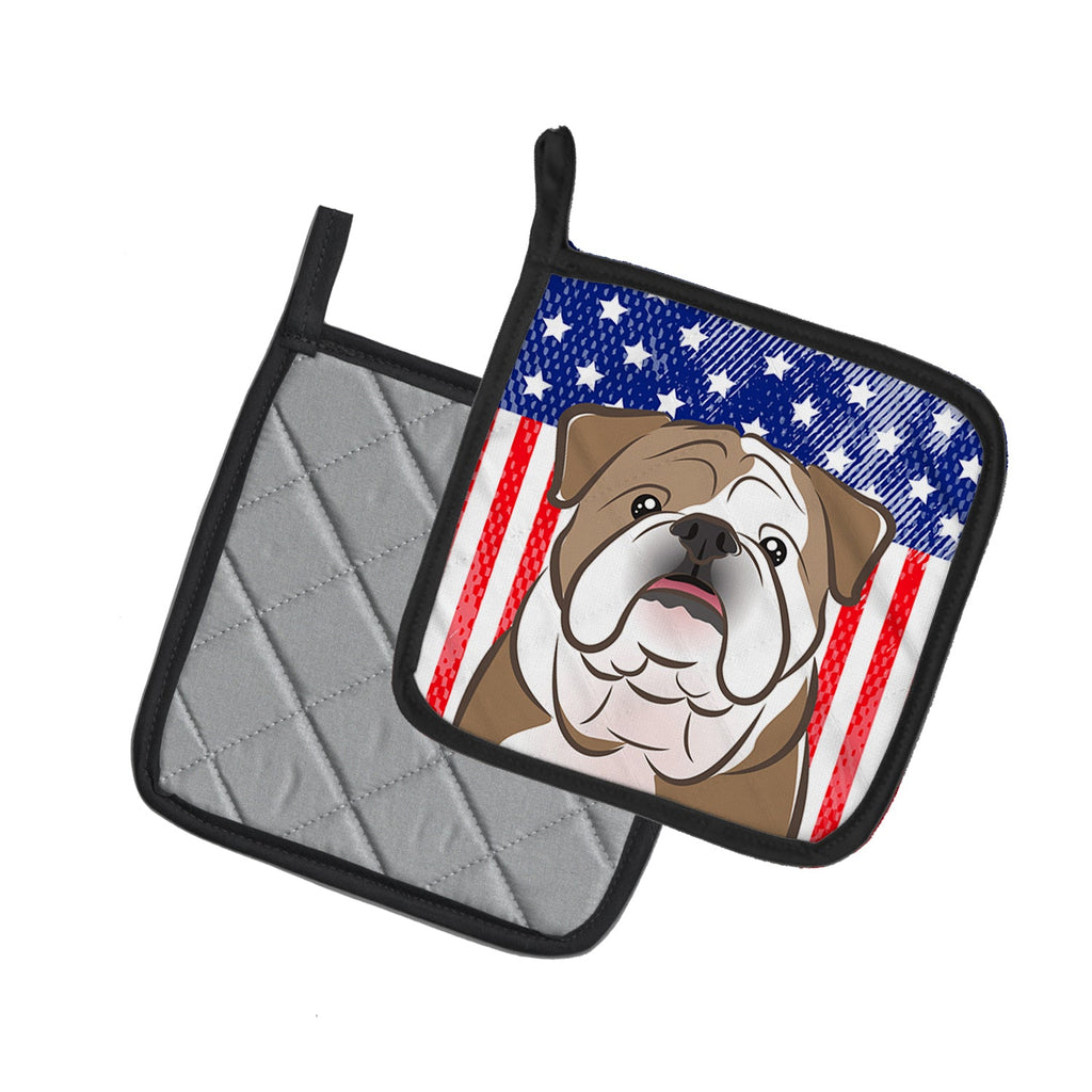 American Flag and English Bulldog  Pot Holder Set of 2 Heat Resistant Quilted Hot Pads 7.5 x 7.5 Inch, Insulated Kitchen Trivets for Cooking & Baking