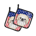 American Flag and Pekingese Pot Holder Set of 2 Heat Resistant Quilted Hot Pads 7.5 x 7.5 Inch, Insulated Kitchen Trivets for Cooking & Baking