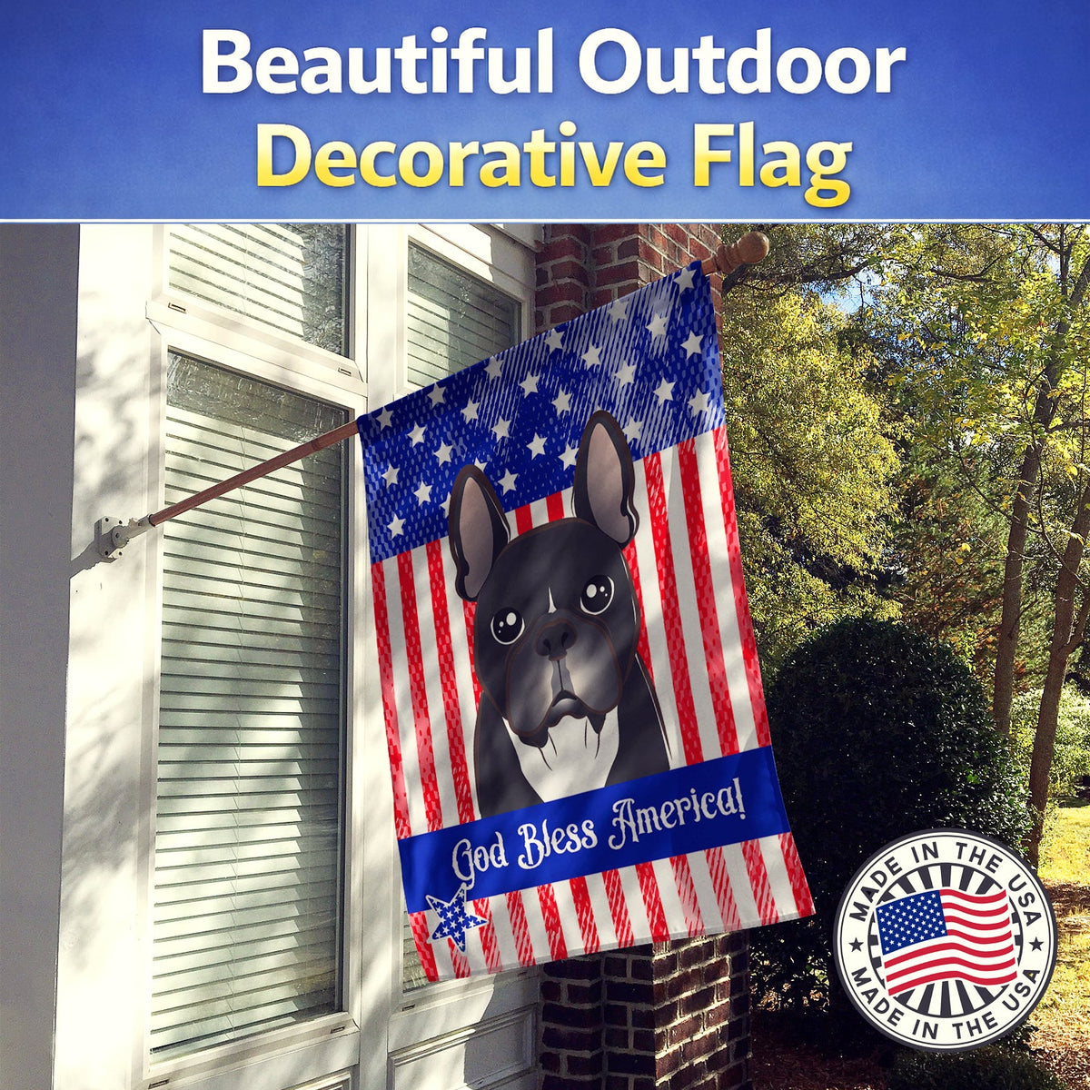 American Flag and French Bulldog House Flag 28x40 Porch Sleeve Pole Decorative Outside Yard Banner Artwork Wall Hanging, Polyester