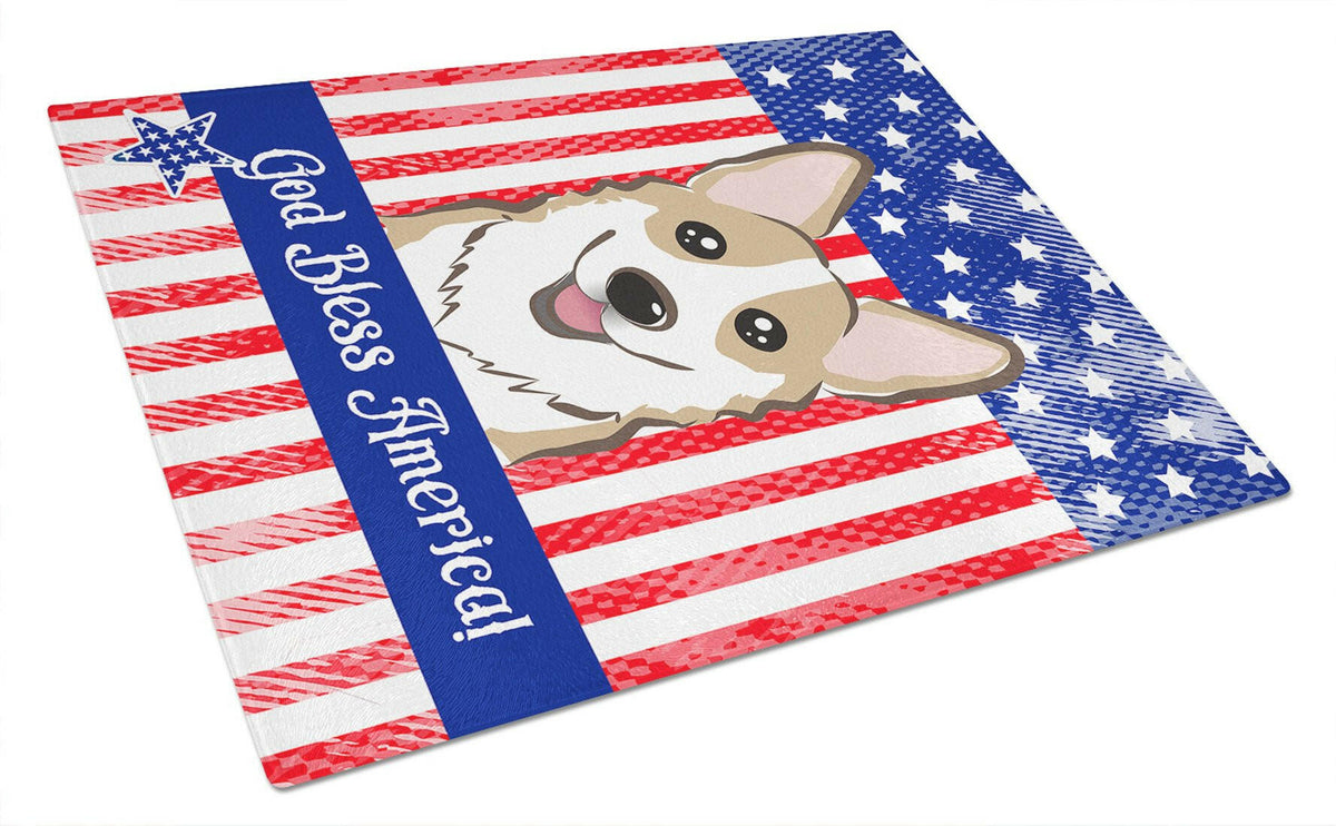 American Flag and Sable Corgi Cutting Board Tempered Glass Kitchen Cutting Surface, Heat Resistant Chopping, Non-Slip Feet, Food Prep & Serving
