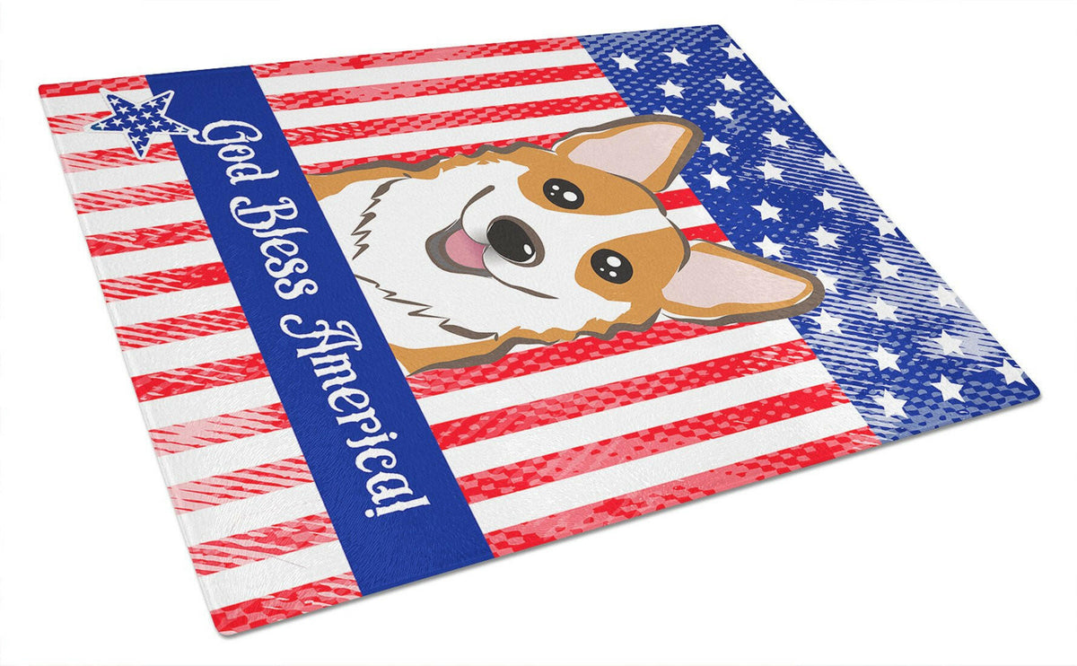 American Flag and Red Corgi Cutting Board Tempered Glass Kitchen Cutting Surface, Heat Resistant Chopping, Non-Slip Feet, Food Prep & Serving