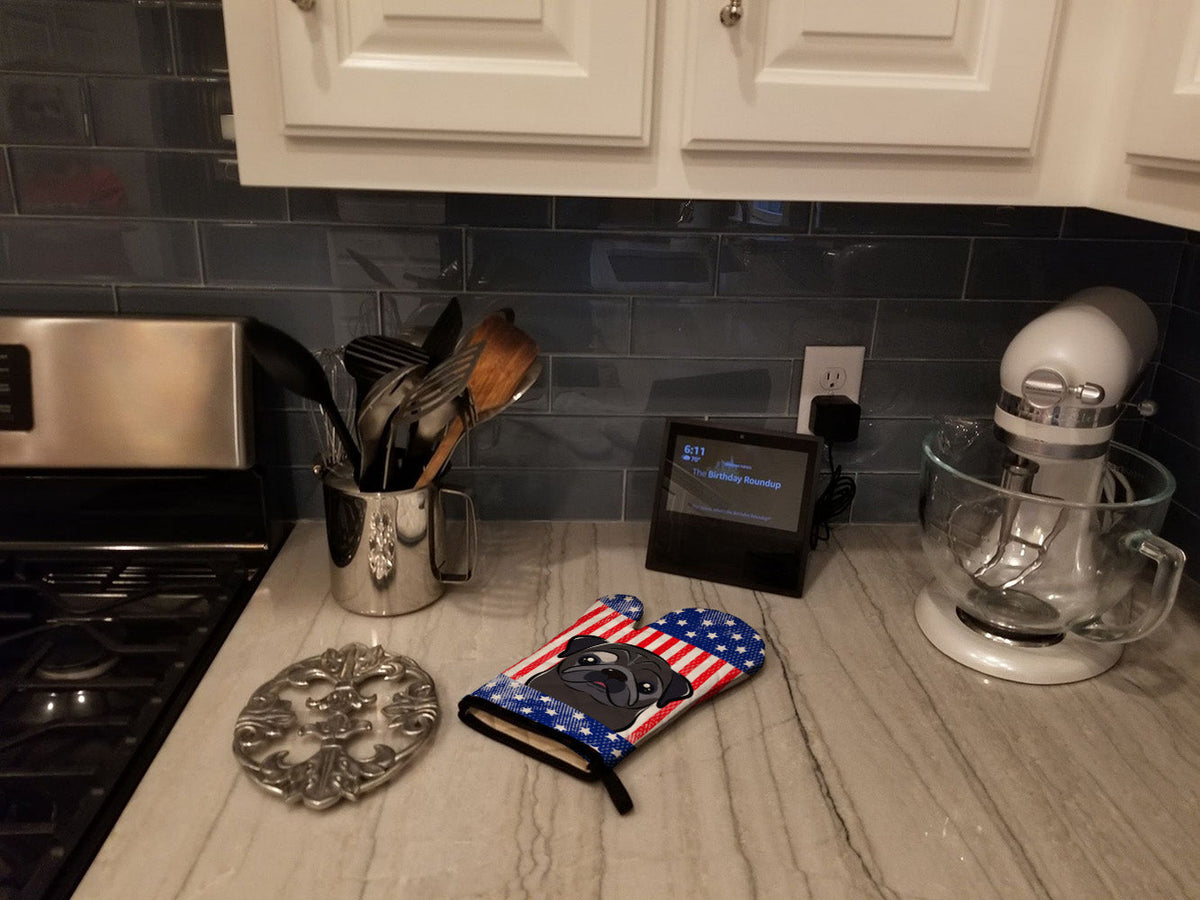 American Flag and Black Pug Oven Mitt Heat Resistant Thick Oven Mitt for Hot Pans and Oven, Kitchen Mitt Protect Hands, Cooking Baking Glove