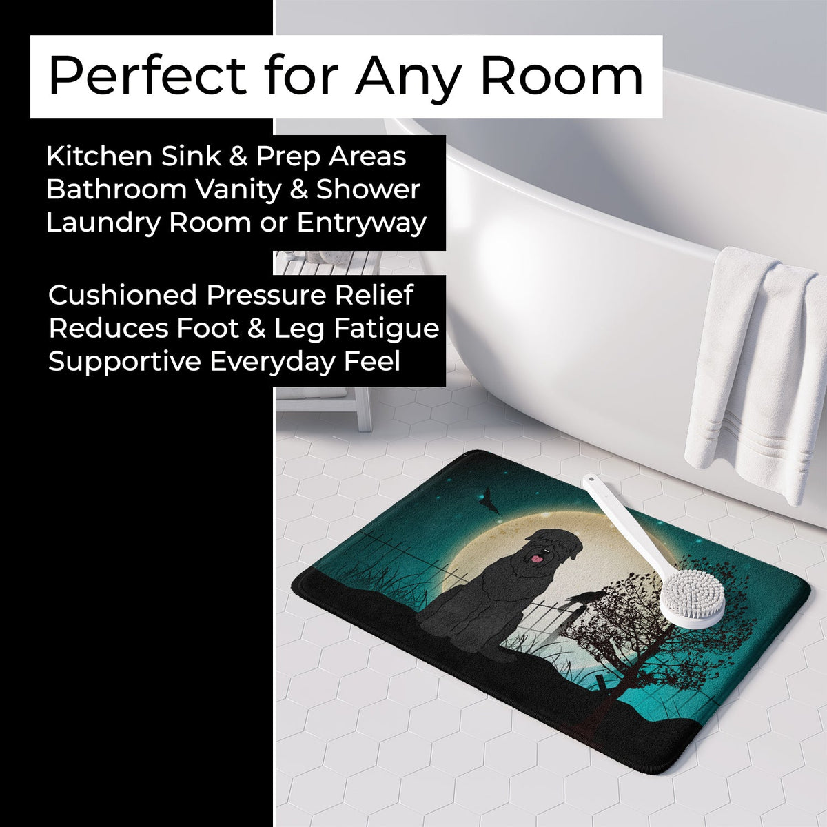 Halloween Scary Black Russian Terrier Memory Foam Kitchen Mat Machine Washable Anti-Fatigue Cushion Comfort Bath or Kitchen Rug