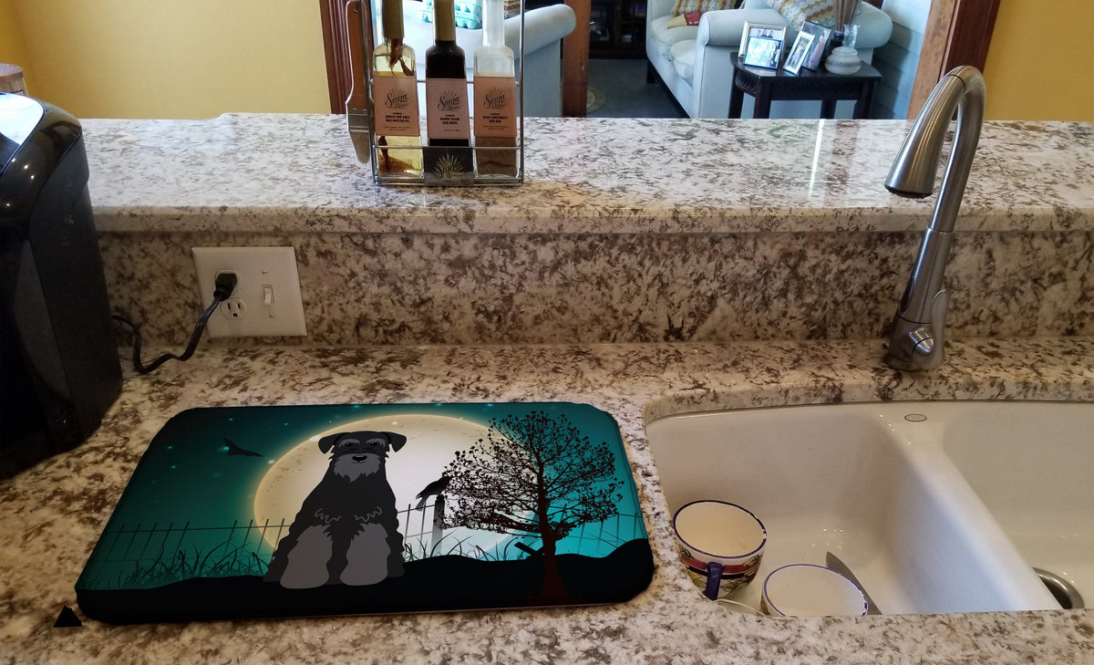 Halloween Scary Standard Schnauzer Black Dish Drying Mat Absorbent Dish Drying Mat Pad for Kitchen Counter Dish Drainer Mat for Countertop, 14 x 21", Multicolor