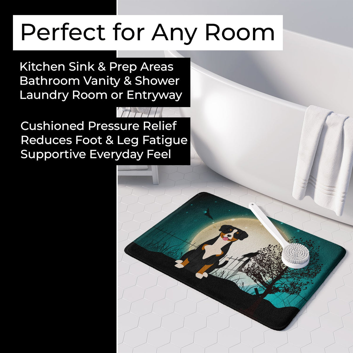 Halloween Scary Entlebucher Memory Foam Kitchen Mat Machine Washable Anti-Fatigue Cushion Comfort Bath or Kitchen Rug