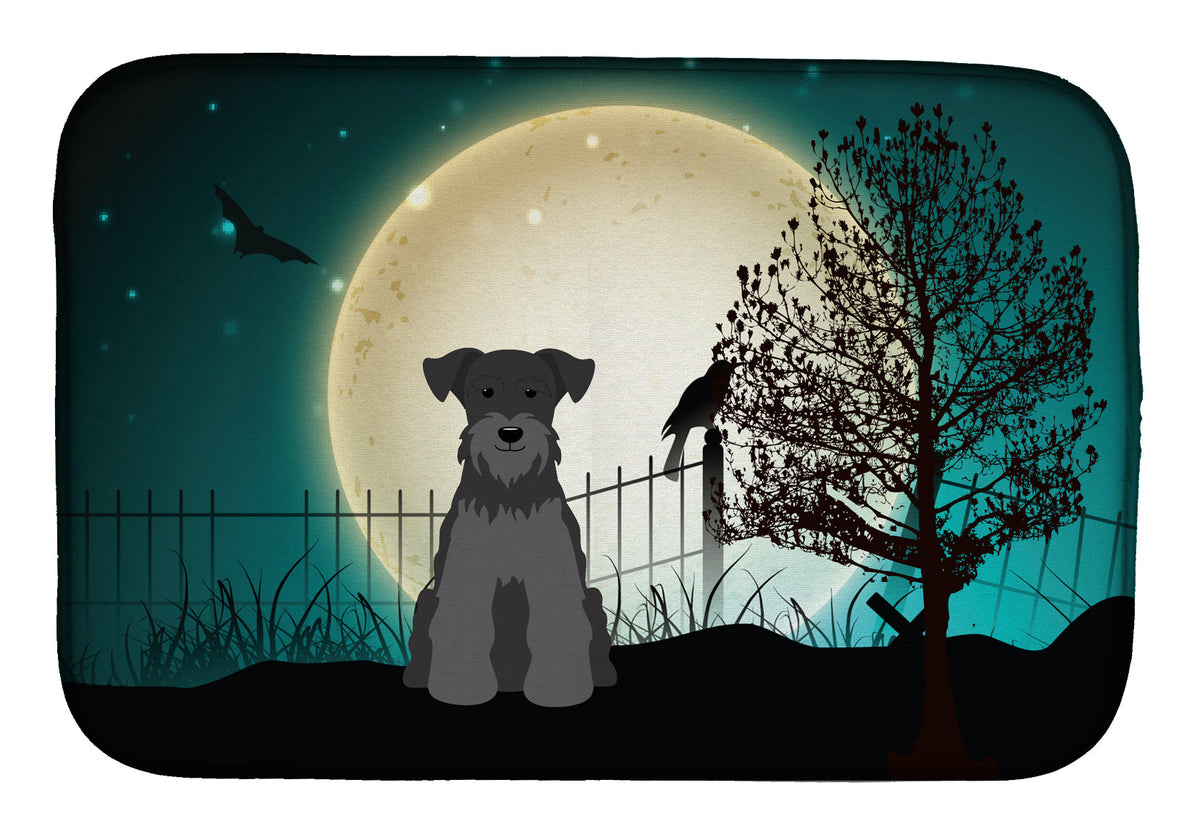 Halloween Scary Miniature Schnauzer Black Dish Drying Mat Absorbent Dish Drying Mat Pad for Kitchen Counter Dish Drainer Mat for Countertop, 14 x 21", Multicolor