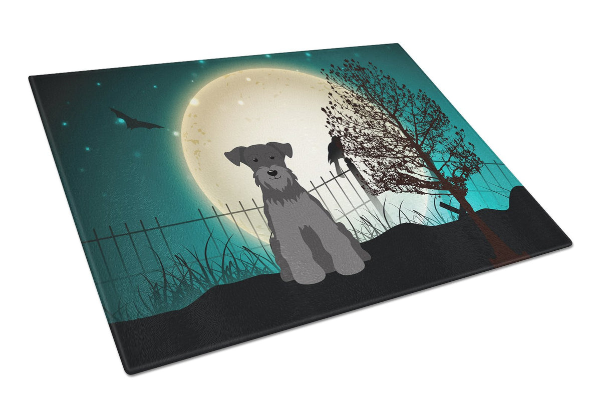 Halloween Scary Miniature Schnauzer Black Cutting Board Tempered Glass Kitchen Cutting Surface, Heat Resistant Chopping, Non-Slip Feet, Food Prep & Serving