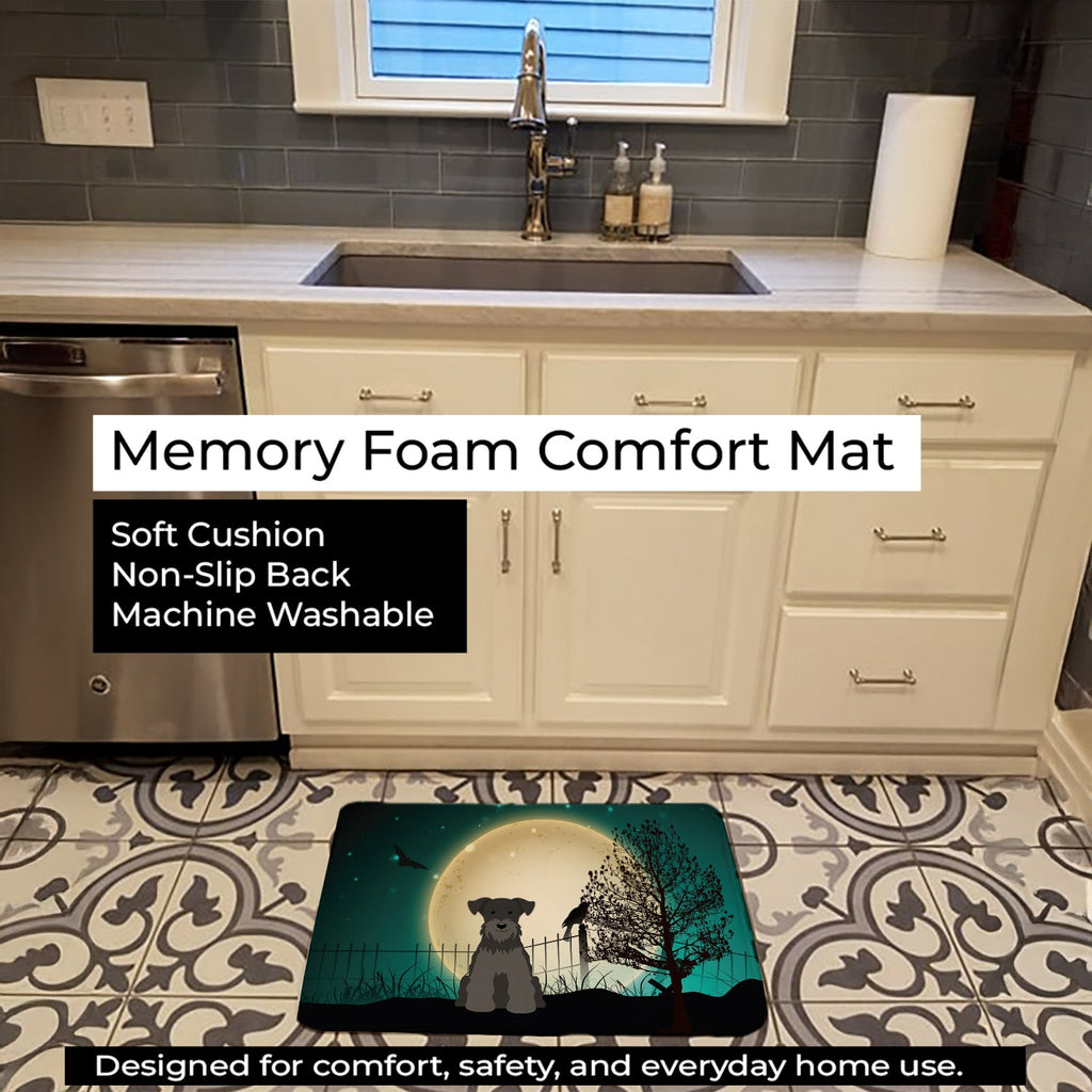 Halloween Scary Miniature Schnauzer Black Memory Foam Kitchen Mat Machine Washable Anti-Fatigue Cushion Comfort Bath or Kitchen Rug