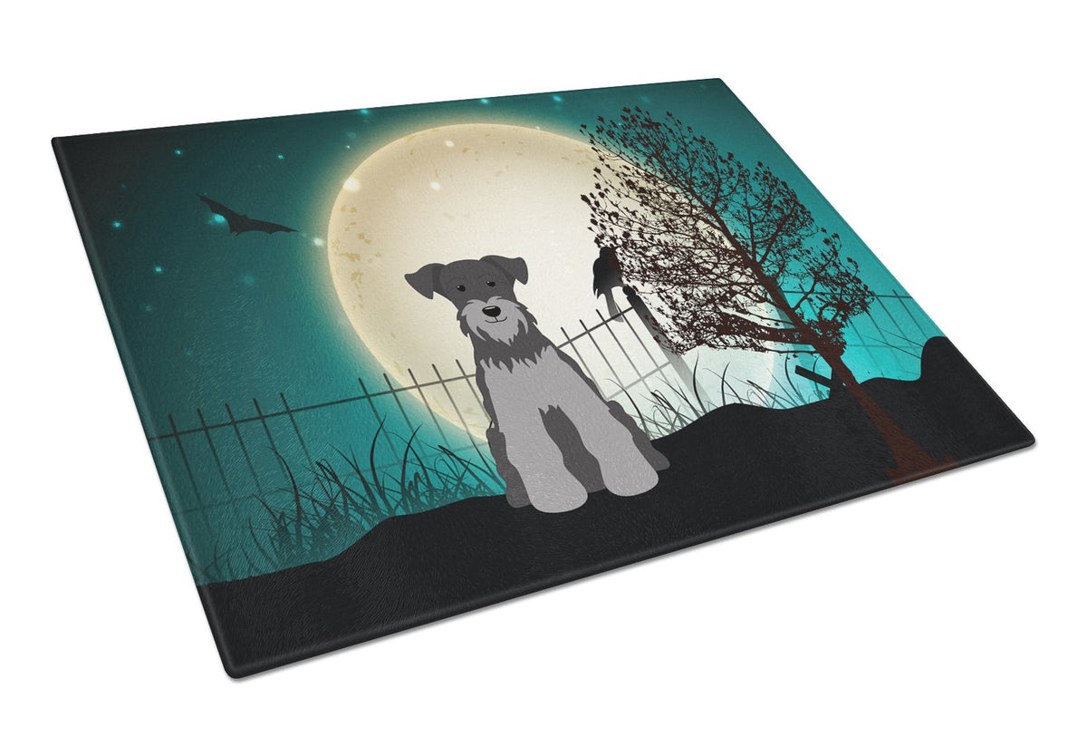 Halloween Scary Miniature Schnauzer Black Silver Cutting Board Tempered Glass Kitchen Cutting Surface, Heat Resistant Chopping, Non-Slip Feet, Food Prep & Serving