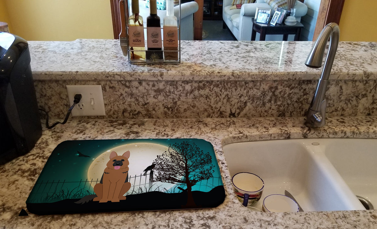 Halloween Scary German Shepherd Dish Drying Mat Absorbent Dish Drying Mat Pad for Kitchen Counter Dish Drainer Mat for Countertop, 14 x 21", Multicolor