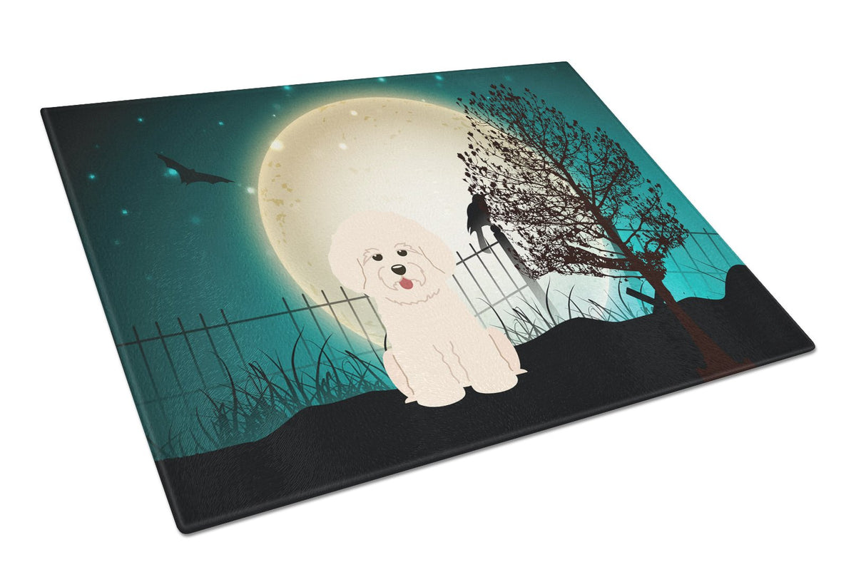 Halloween Scary Bichon Frise Cutting Board Tempered Glass Kitchen Cutting Surface, Heat Resistant Chopping, Non-Slip Feet, Food Prep & Serving