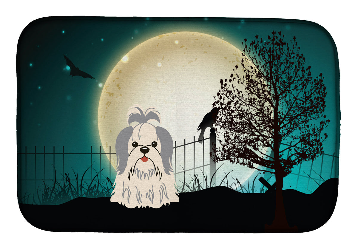 Halloween Scary Shih Tzu Silver White Dish Drying Mat Absorbent Dish Drying Mat Pad for Kitchen Counter Dish Drainer Mat for Countertop, 14 x 21", Multicolor