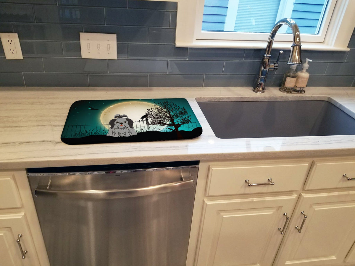 Halloween Scary Shih Tzu Black Silver Dish Drying Mat Absorbent Dish Drying Mat Pad for Kitchen Counter Dish Drainer Mat for Countertop, 14 x 21", Multicolor