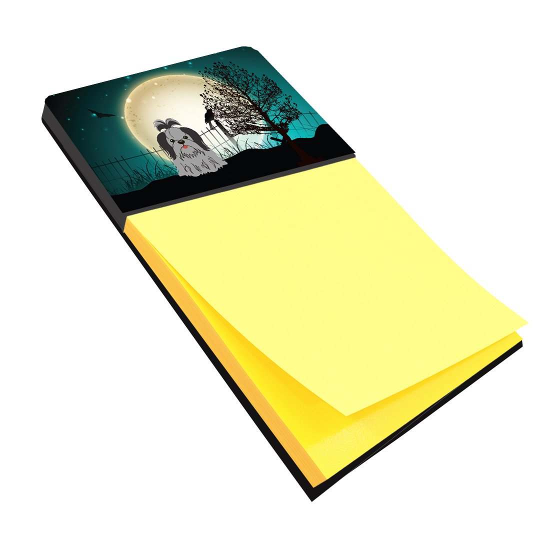 Halloween Scary Shih Tzu Black Silver Watercolor Sticky Note Holder Refillable Dispenser Desk Accessory 3x3 Pad Gift