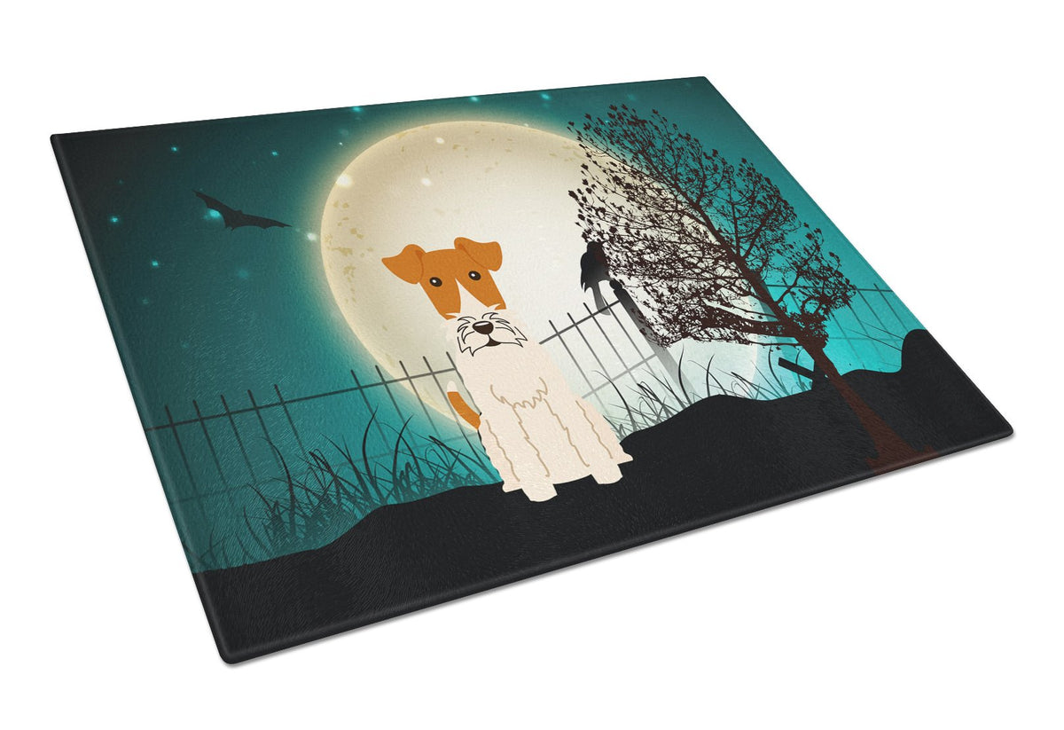 Halloween Scary Wire Fox Terrier Cutting Board Tempered Glass Kitchen Cutting Surface, Heat Resistant Chopping, Non-Slip Feet, Food Prep & Serving