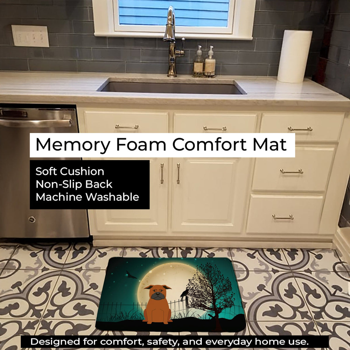 Halloween Scary Chinese Chongqing Dog Memory Foam Kitchen Mat Machine Washable Anti-Fatigue Cushion Comfort Bath or Kitchen Rug