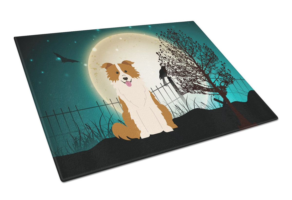 Halloween Scary Border Collie Red White Cutting Board Tempered Glass Kitchen Cutting Surface, Heat Resistant Chopping, Non-Slip Feet, Food Prep & Serving