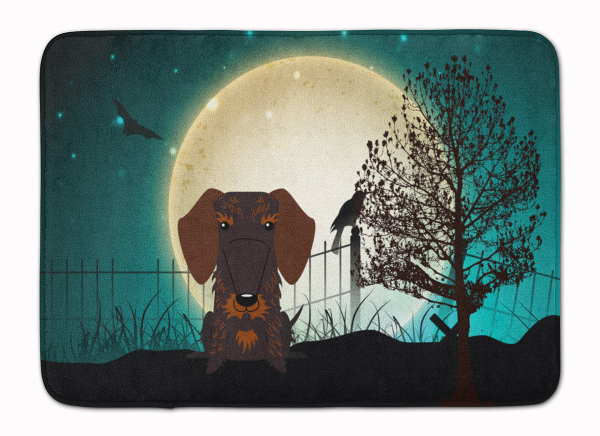 Halloween Scary Wire Haired Dachshund Chocolate Memory Foam Kitchen Mat Machine Washable Anti-Fatigue Cushion Comfort Bath or Kitchen Rug