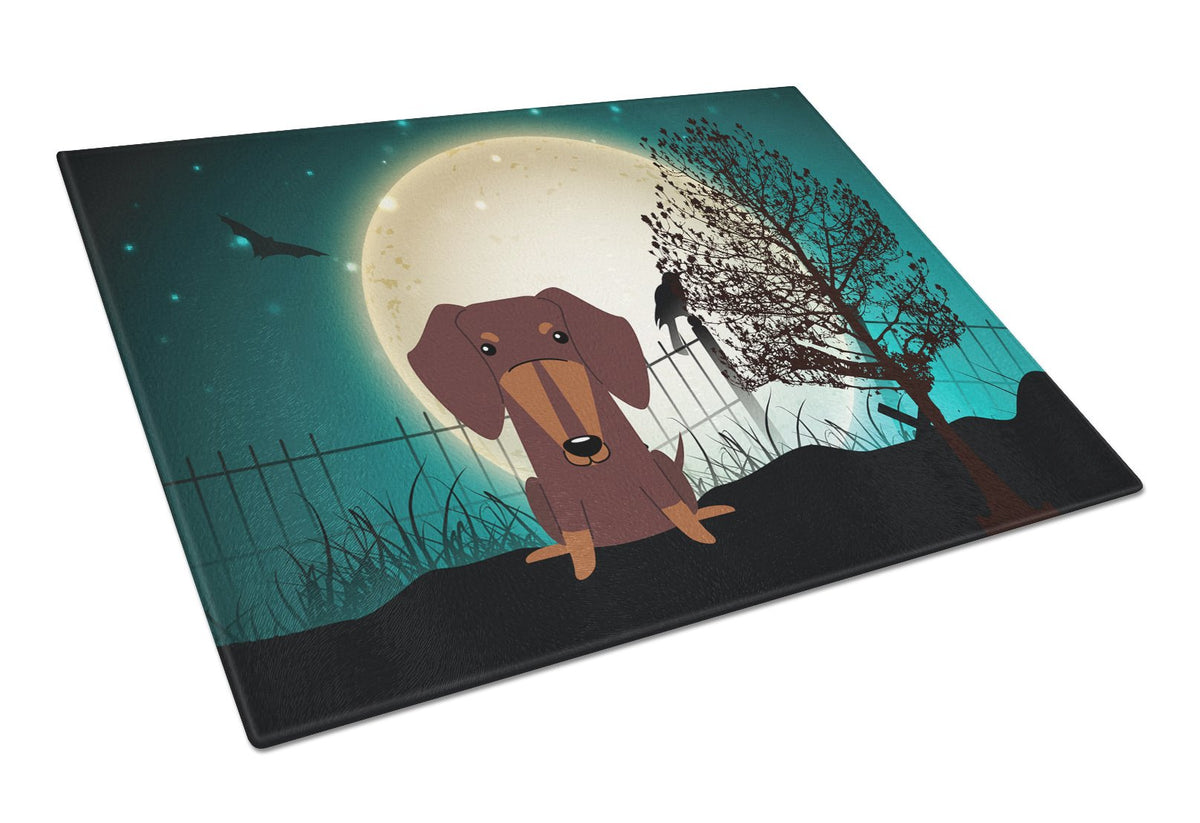 Halloween Scary Dachshund Chocolate Cutting Board Tempered Glass Kitchen Cutting Surface, Heat Resistant Chopping, Non-Slip Feet, Food Prep & Serving