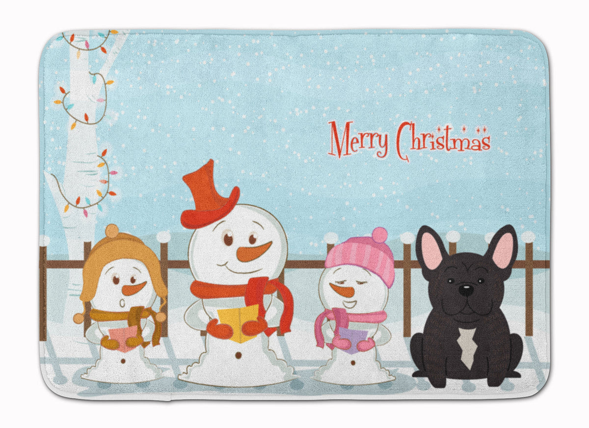 Merry Christmas Carolers French Bulldog Brindle Memory Foam Kitchen Mat Machine Washable Anti-Fatigue Cushion Comfort Bath or Kitchen Rug