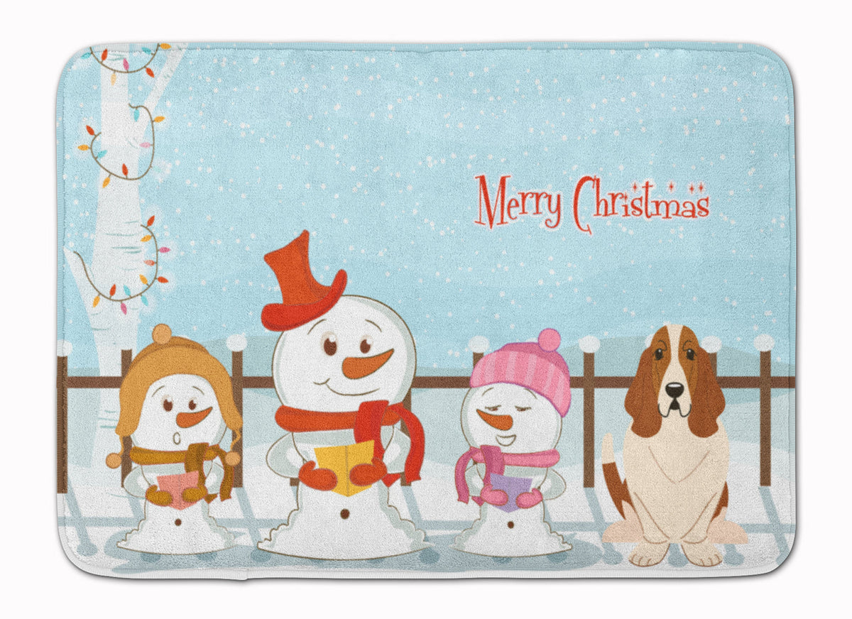Merry Christmas Carolers Basset Hound Memory Foam Kitchen Mat Machine Washable Anti-Fatigue Cushion Comfort Bath or Kitchen Rug
