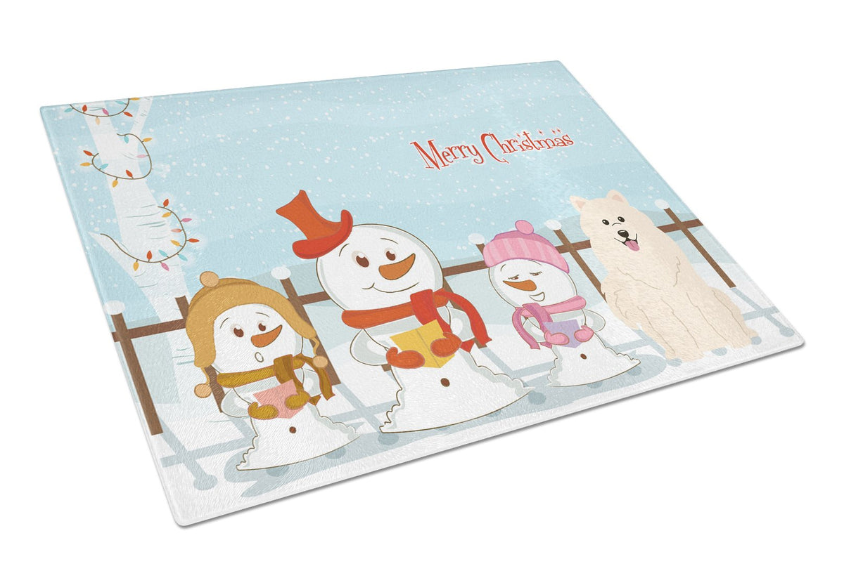 Merry Christmas Carolers Samoyed Cutting Board Tempered Glass Kitchen Cutting Surface, Heat Resistant Chopping, Non-Slip Feet, Food Prep & Serving