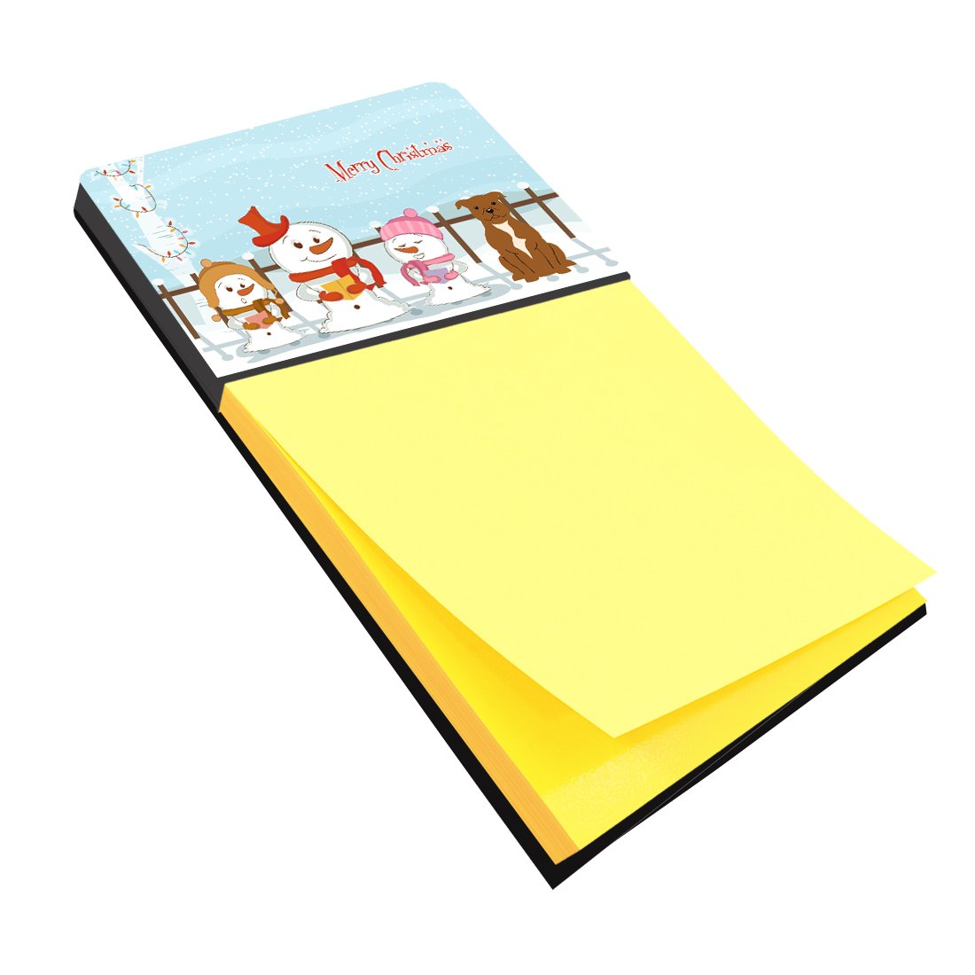 Merry Christmas Carolers Staffordshire Bull Terrier Brown Watercolor Sticky Note Holder Refillable Dispenser Desk Accessory 3x3 Pad Gift
