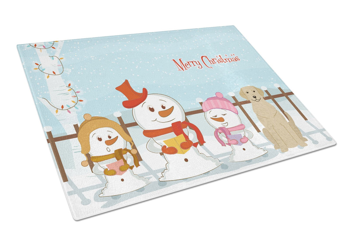 Merry Christmas Carolers Yellow Labrador Cutting Board Tempered Glass Kitchen Cutting Surface, Heat Resistant Chopping, Non-Slip Feet, Food Prep & Serving