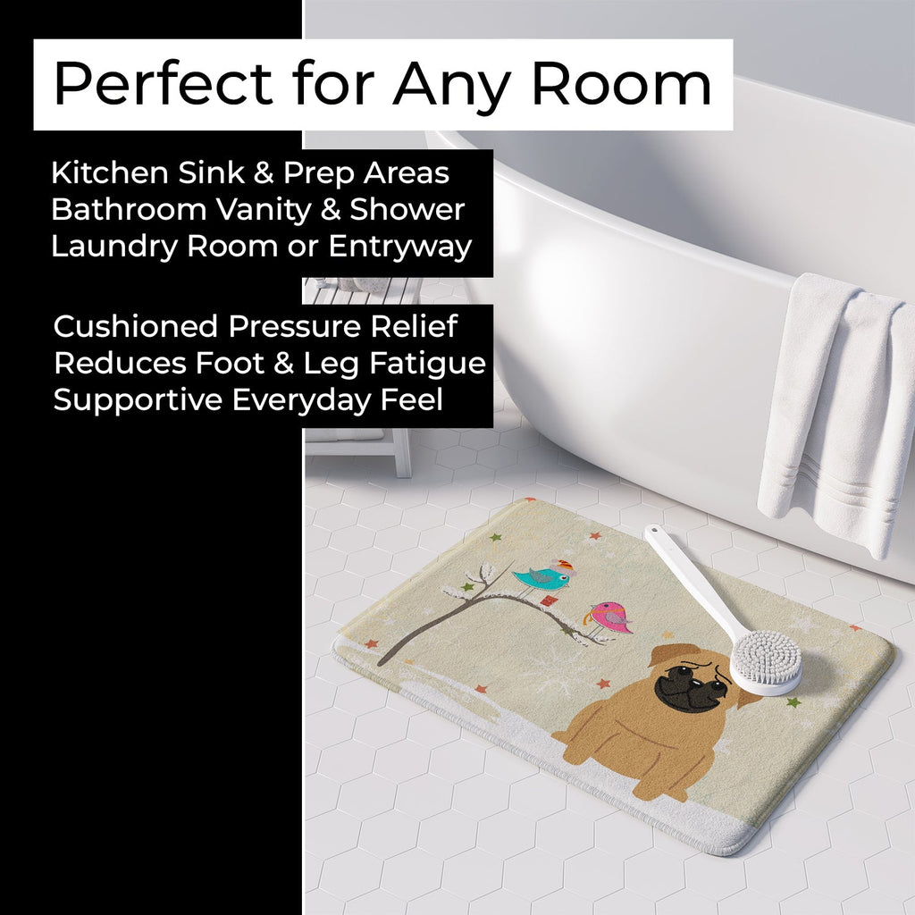 Christmas Presents between Friends Pug - Brown Memory Foam Kitchen Mat Machine Washable Anti-Fatigue Cushion Comfort Bath or Kitchen Rug