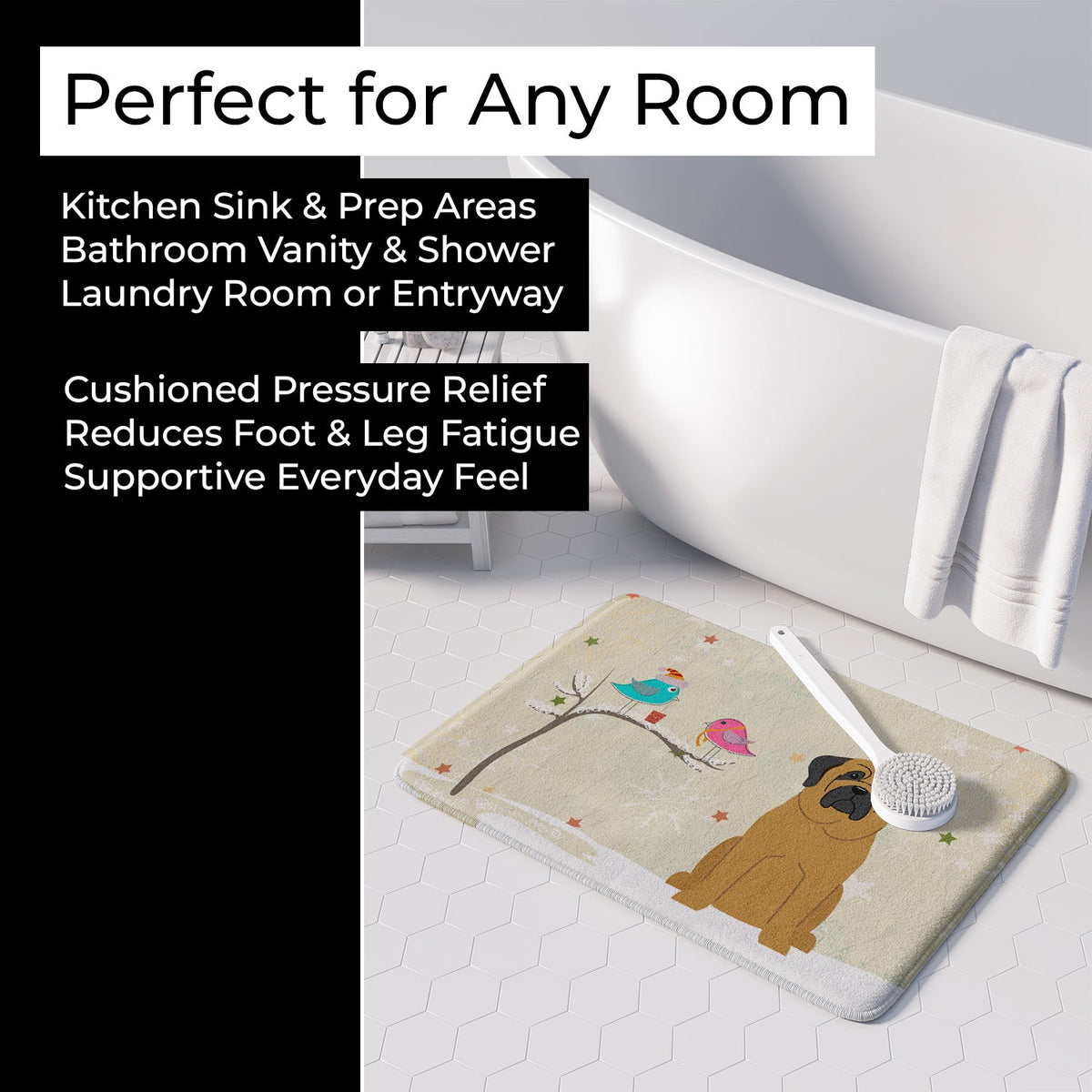 Christmas Presents between Friends Mastiff Memory Foam Kitchen Mat Machine Washable Anti-Fatigue Cushion Comfort Bath or Kitchen Rug