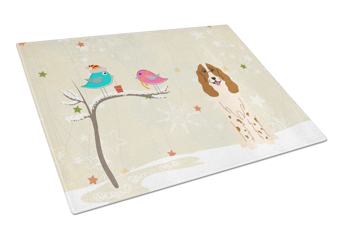 Christmas Presents between Friends Russian Spaniel Cutting Board Tempered Glass Kitchen Cutting Surface, Heat Resistant Chopping, Non-Slip Feet, Food Prep & Serving