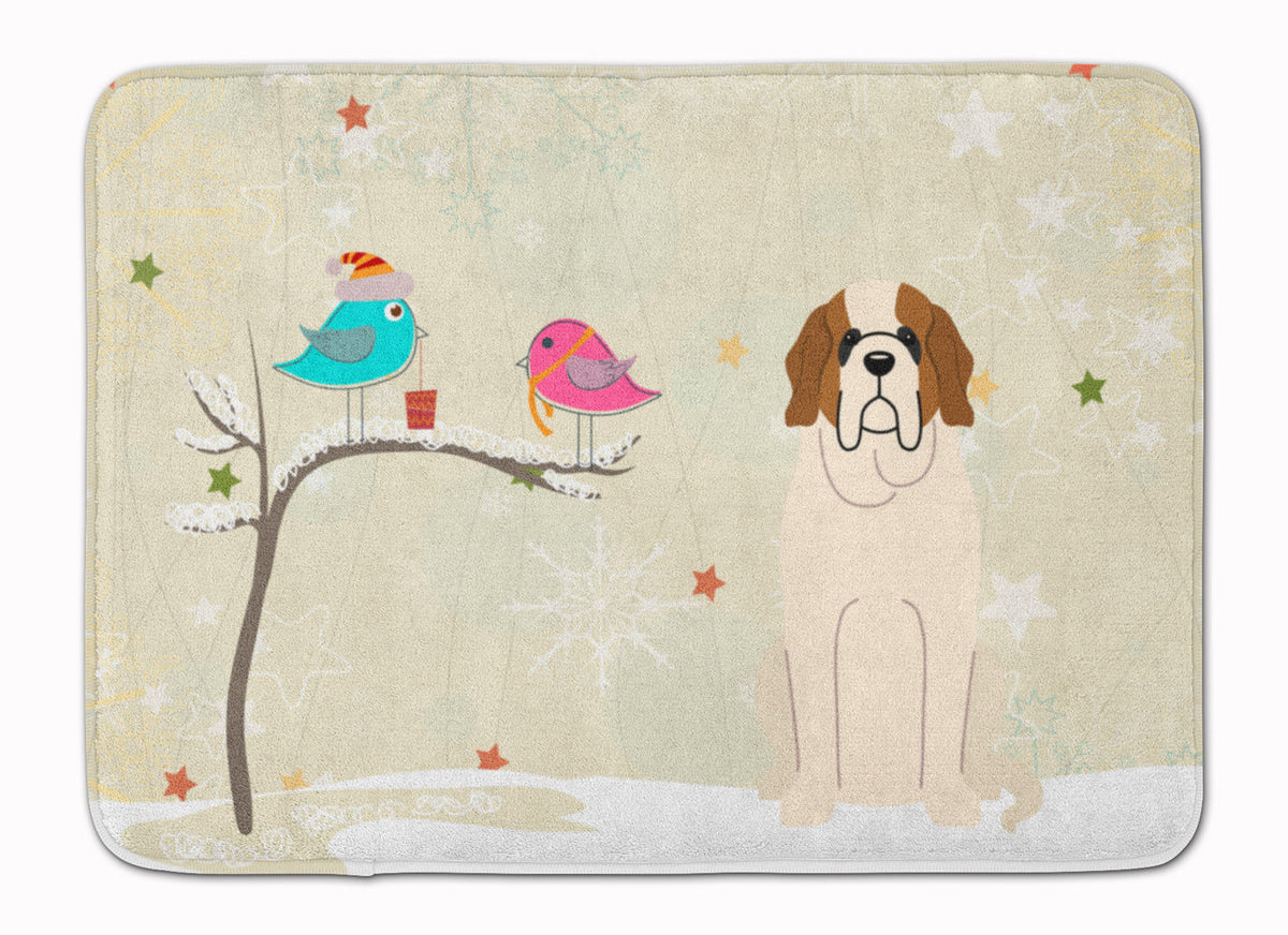 Christmas Presents between Friends Saint Bernard Memory Foam Kitchen Mat Machine Washable Anti-Fatigue Cushion Comfort Bath or Kitchen Rug