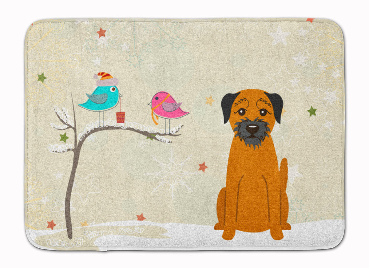 Christmas Presents between Friends Border Terrier Memory Foam Kitchen Mat Machine Washable Anti-Fatigue Cushion Comfort Bath or Kitchen Rug