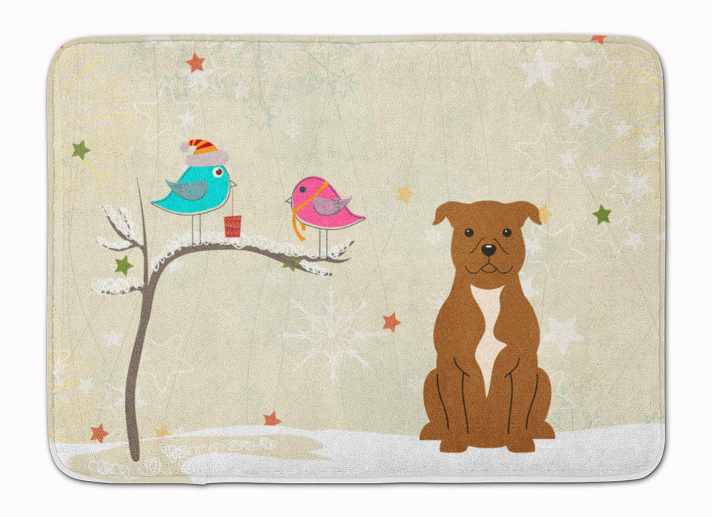 Christmas Presents between Friends Bull Terrier - Brown Memory Foam Kitchen Mat Machine Washable Anti-Fatigue Cushion Comfort Bath or Kitchen Rug