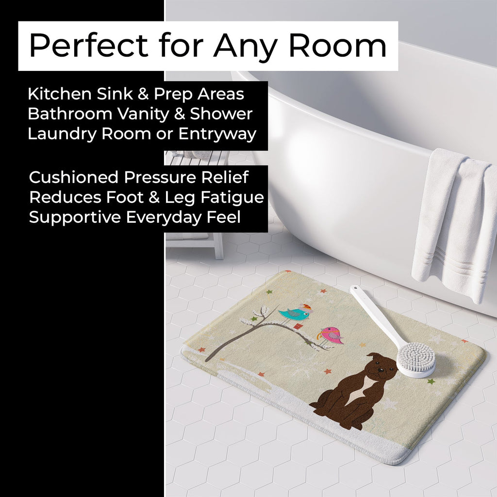 Christmas Presents between Friends Bull Terrier - Chocolate Memory Foam Kitchen Mat Machine Washable Anti-Fatigue Cushion Comfort Bath or Kitchen Rug