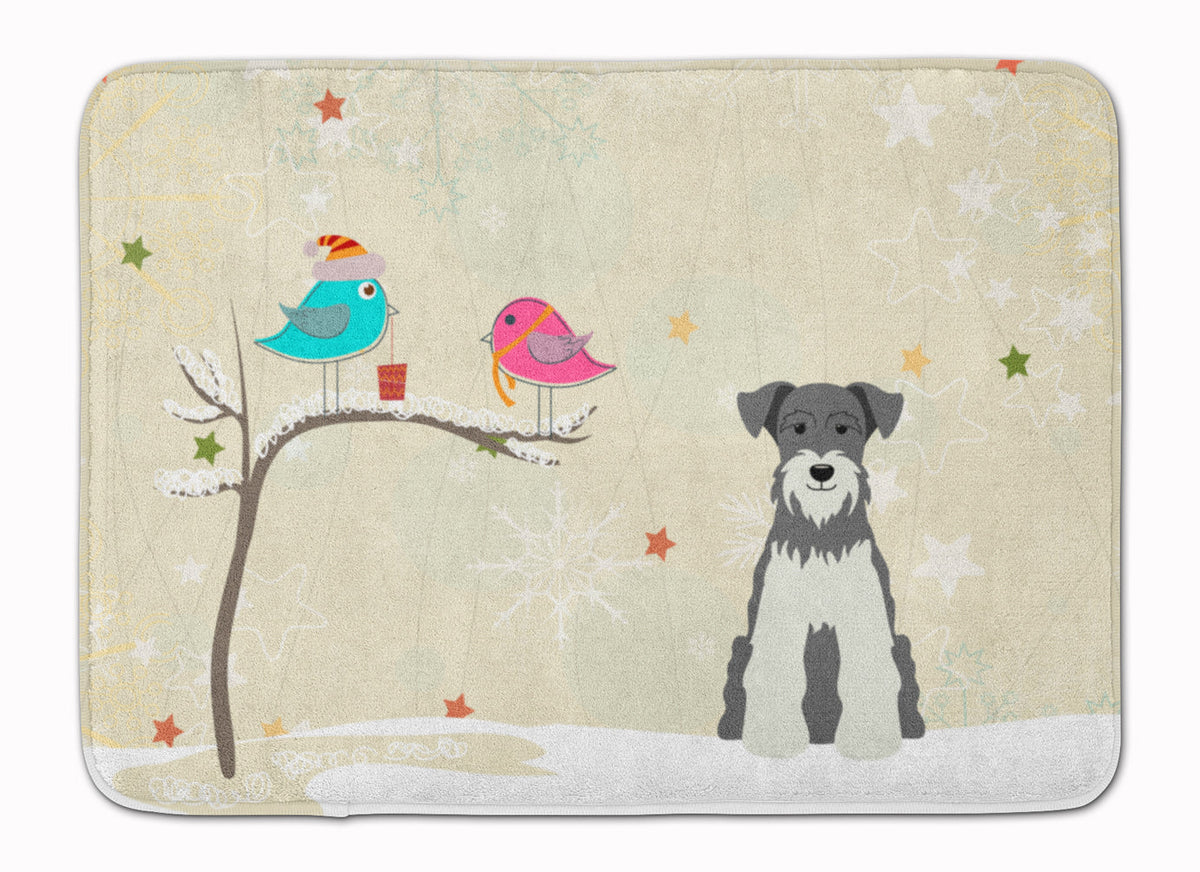 Christmas Presents between Friends Schnauzer - Salt and Pepper Memory Foam Kitchen Mat Machine Washable Anti-Fatigue Cushion Comfort Bath or Kitchen Rug