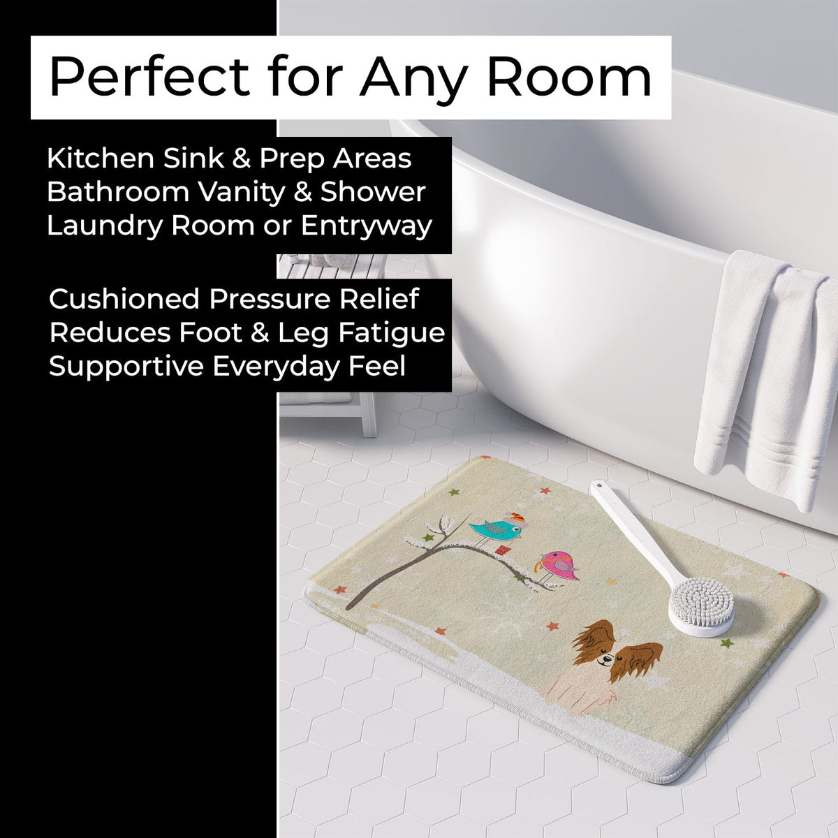Christmas Presents between Friends Papillon Memory Foam Kitchen Mat Machine Washable Anti-Fatigue Cushion Comfort Bath or Kitchen Rug