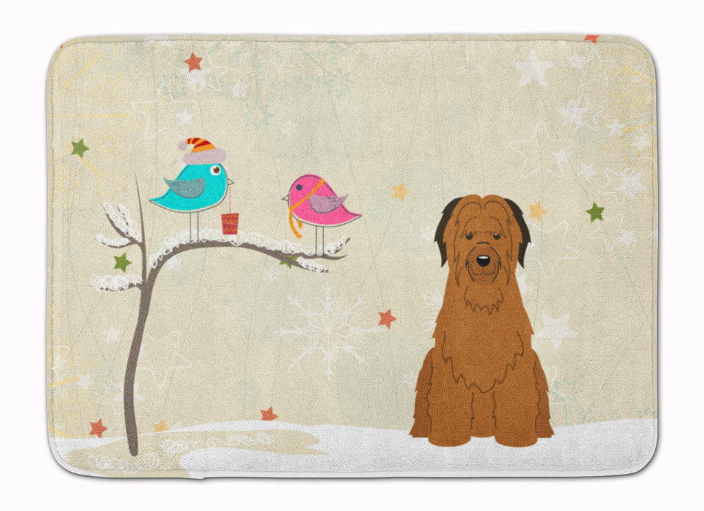 Christmas Presents between Friends Briard - Brown Memory Foam Kitchen Mat Machine Washable Anti-Fatigue Cushion Comfort Bath or Kitchen Rug
